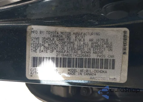 1997 Toyota Corolla Ce from USA, damaged, VIN 2T1BA02E1VC226883
